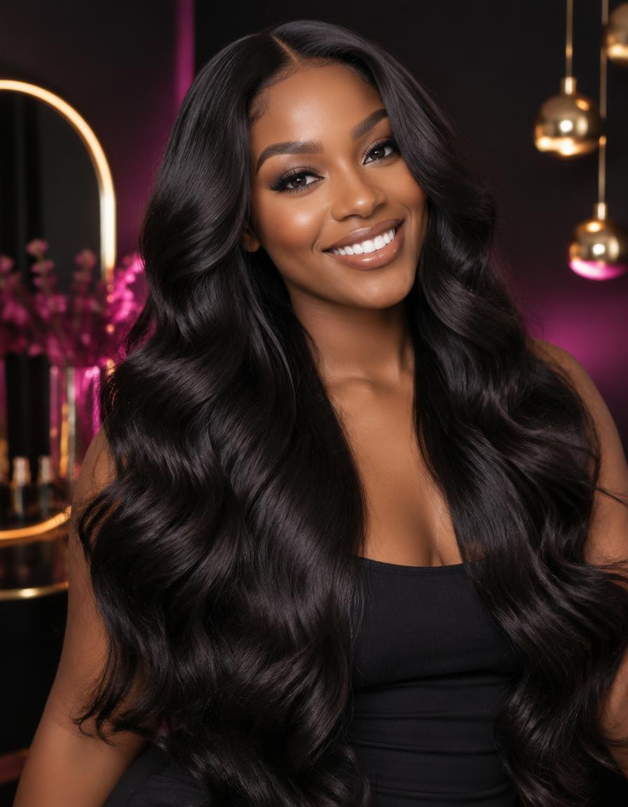 Model with long body wave sew-in